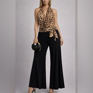 Frank Lyman Design Leopard Sequenced Halter Jumpsuit size 8
